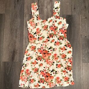 Almost Famous Floral Mini Dress - Cream and Coral
